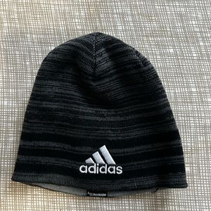 Black and grey Adidas beanie. One size fits all